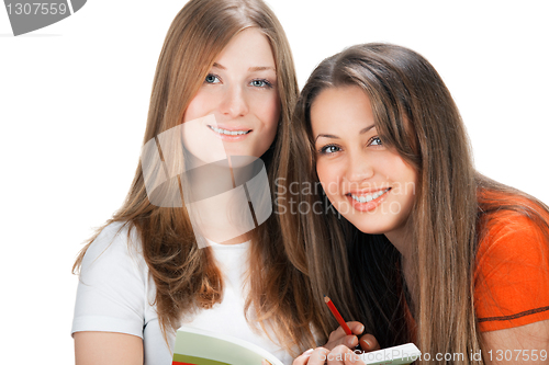 Image of two young happy student girl