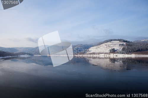 Image of winter lake in Harz mountains, Germany