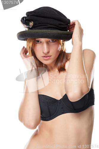 Image of pretty young woman with black bonnet