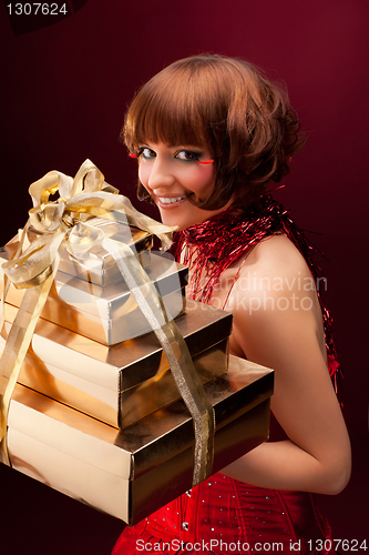 Image of Beautiful girl in red dress