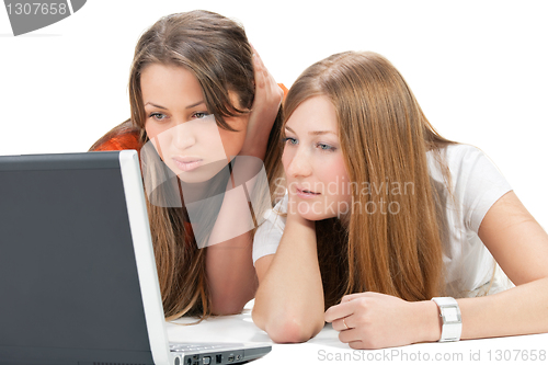 Image of two young happy student girl