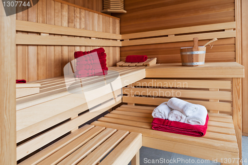 Image of Interior of a wooden sauna