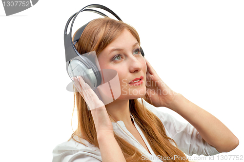 Image of Beautiful women listening music.