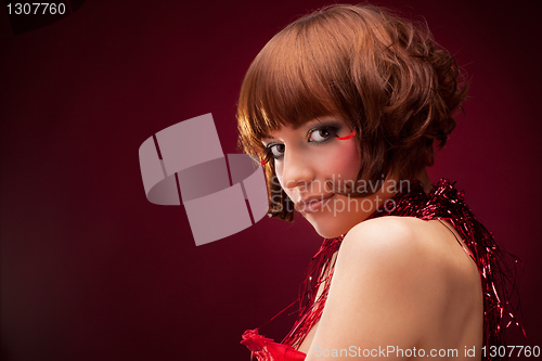 Image of Beautiful girl in red dress