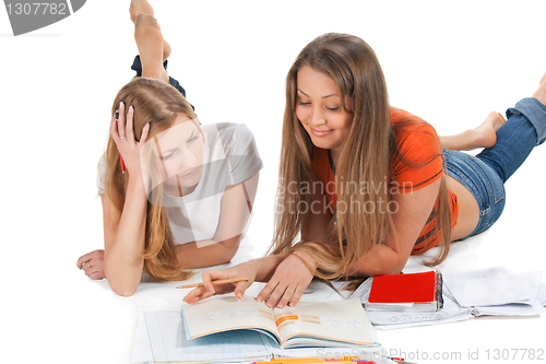 Image of two young happy student girl