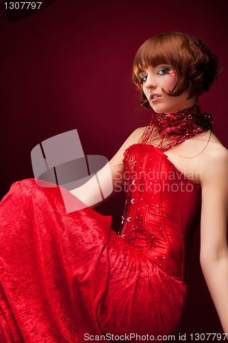Image of Beautiful girl in red dress