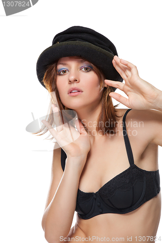 Image of pretty young woman with black bonnet