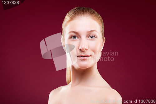 Image of Portrait of a young lady on red