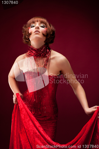 Image of Beautiful girl in red dress