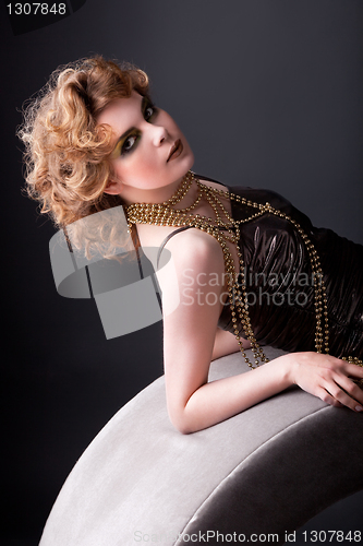 Image of Beauty woman in old fashioned dress