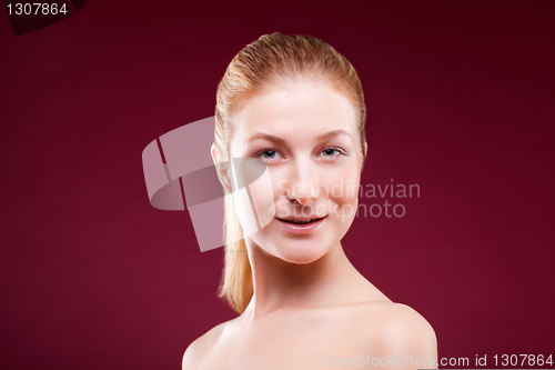 Image of Portrait of a young lady on red