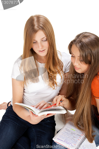 Image of two young happy student girl