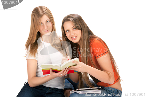 Image of two young happy student girl