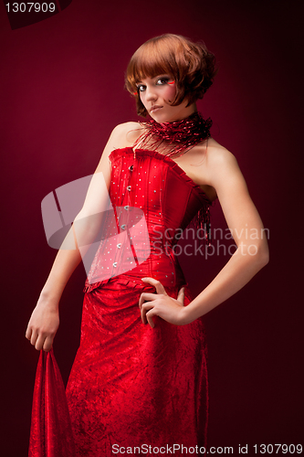 Image of Beautiful girl in red dress