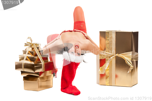 Image of Beautiful christmas woman in santa hat
