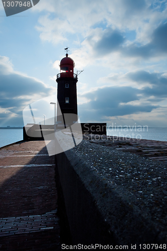 Image of lighthouse over blue sky in Bremerhaven