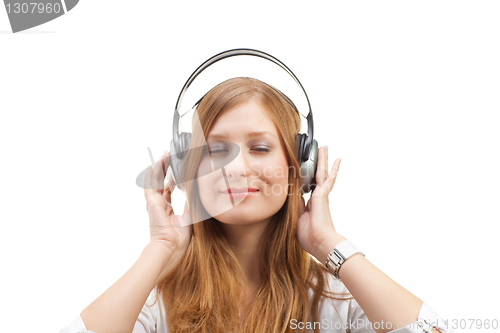 Image of Beautiful women listening music.