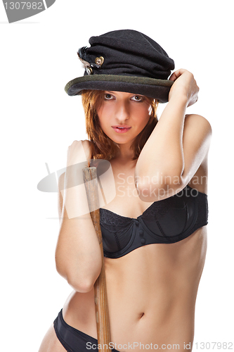 Image of pretty young woman with black bonnet