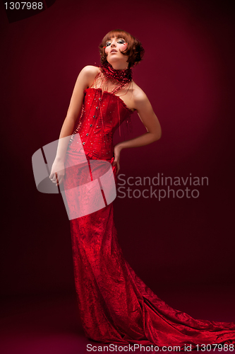 Image of Beautiful girl in red dress
