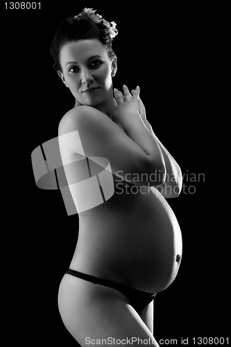 Image of Beautiful pregnant woman in back & wite