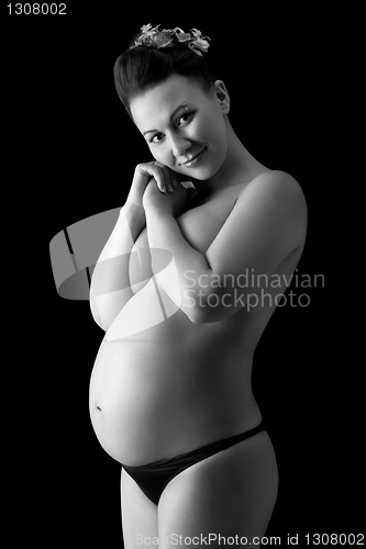 Image of Beautiful pregnant woman in back & wite