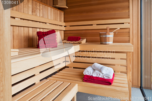 Image of Interior of a wooden sauna