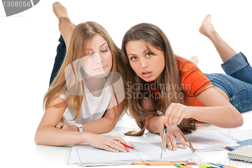 Image of two young happy student girl