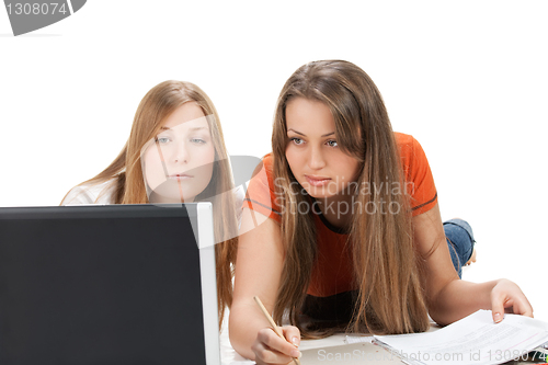 Image of two young happy student girl