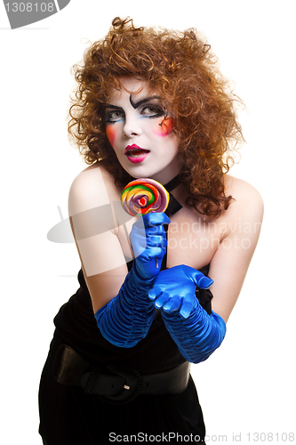 Image of woman mime with theatrical makeup singing