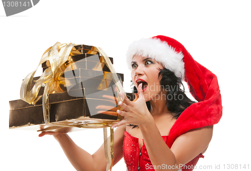 Image of Beautiful christmas woman in santa hat