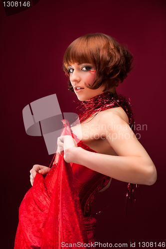 Image of Beautiful girl in red dress