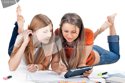 Image of two young happy student girl