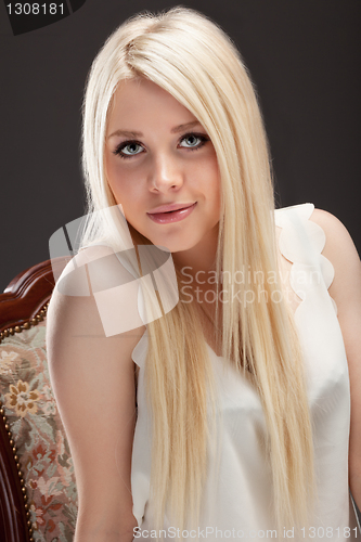 Image of young woman close up studio portrait