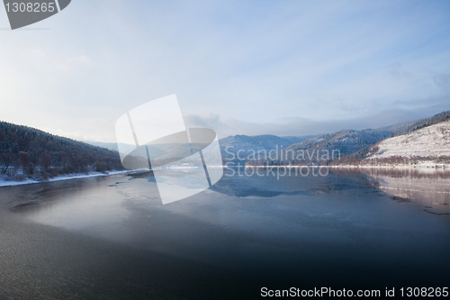 Image of winter lake in Harz mountains, Germany