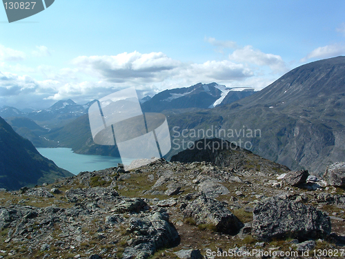 Image of Gjendelake and mountain in Jotunheimen Norway