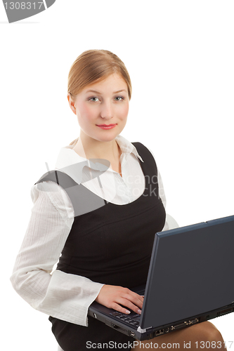 Image of Engineer with laptop isolated on white