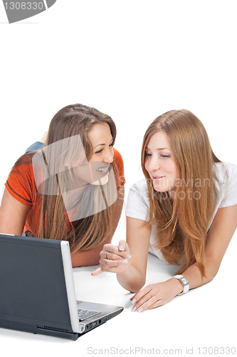 Image of two student girl with laptop