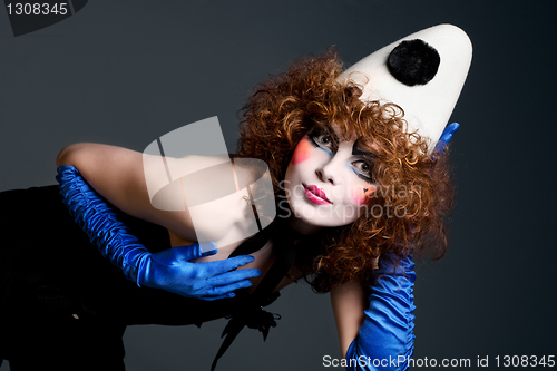 Image of woman mime with theatrical makeup