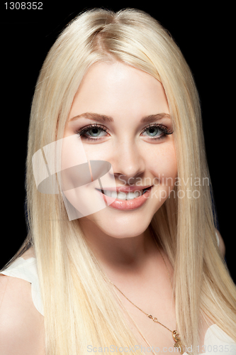 Image of young woman close up studio portrait