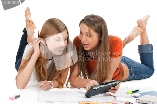 Image of two young happy student girl