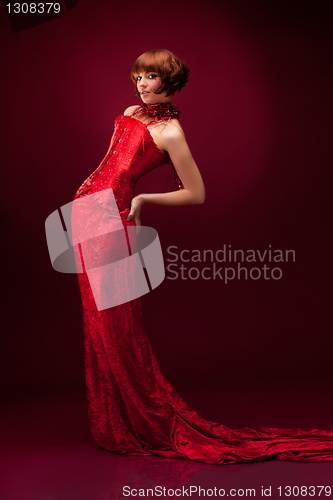 Image of Beautiful girl in red dress