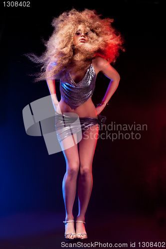 Image of Beautiful woman with huge afro haircut