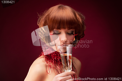 Image of Beautiful girl in red dress