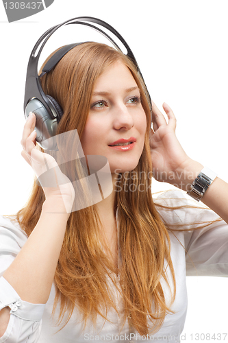 Image of Beautiful women listening music.