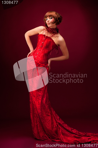 Image of Beautiful girl in red dress