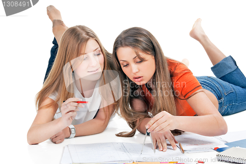 Image of two young happy student girl