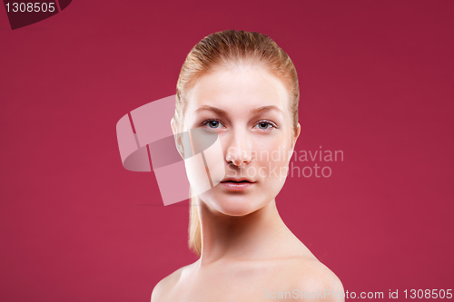 Image of Portrait of a young lady on red