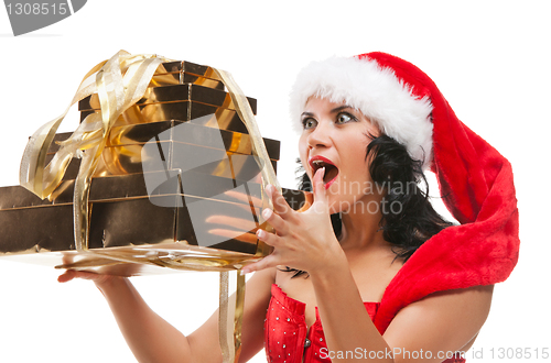 Image of Beautiful christmas woman in santa hat