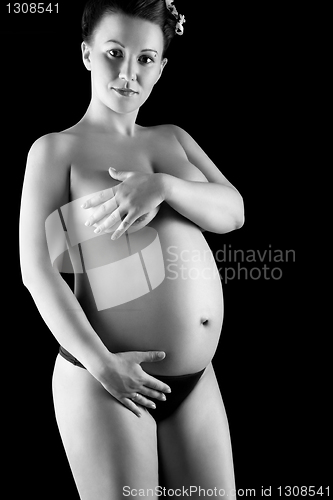 Image of Beautiful pregnant woman in back & wite