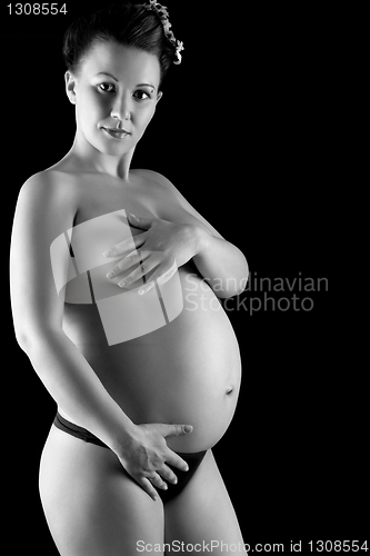 Image of Beautiful pregnant woman in back & wite